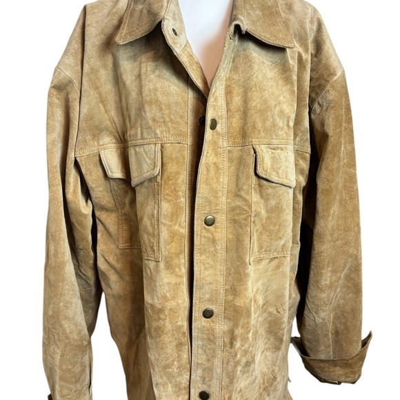Vintage Light Brown Suede Perfectly Broken In Button Up Fits Oversized - Picture 4 of 10